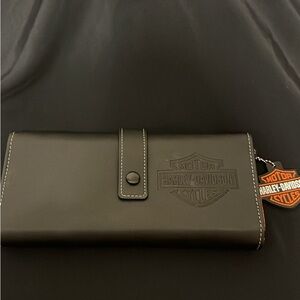 Harley-Davidson Black Leather Embossed Wallet with Orange Accent